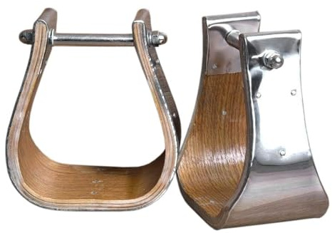 Sazaar Tack Set di staffe in legno con sella per cavallo western da 10,2 cm, in acciaio, set di staffe per sella a campana, ST-013