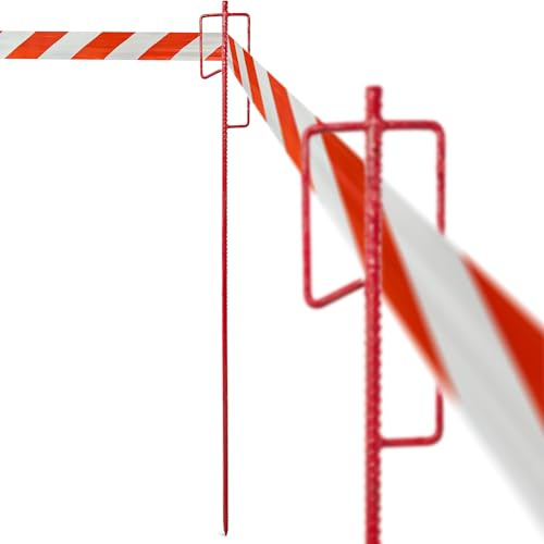 Novatool 2x Absperrbandhalter Ø12 x 1100mm Rot, Metall Absperrband Absperrstangen Laternenstange Absperrleinenhalter Absperrhalter Schnureisen Schnurnagel, für Baustelle & Garten