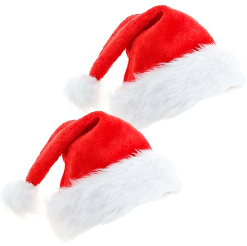YXHZVON 2 Pcs Gorros de Papa Noel, Pelo largo Gorro Papá Noel de Felpa, Adultos Unisex Suave Rojos Navidad para Navidad Decoración Año Nuevo Fiestas de Vacaciones