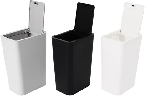 NiuLifeya 3-delat set soptunnor, 9 liters behållare med lock, köksavfallshink, avfallsbehållare med trycklock för kök, badrum, vardagsrum, kontor, toaletter (svart, vit, grå)