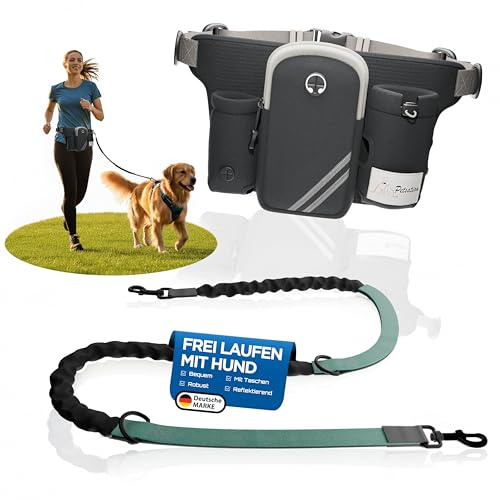 PETSATION Joggingleine mit Bauchgurt & Hüfttasche – verstellbar, reflektierend, stoßdämpfend – Joggen, Wandern, Fahrrad, Training – robuste Laufleine für alle Hunde