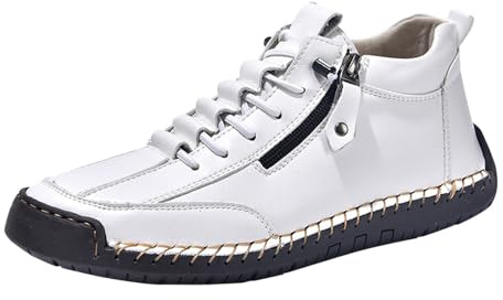 Scarpe da donna in pelle per autunno e inverno, fatte a mano, con lacci, altezza a piedi nudi, con chiusura lampo, antiscivolo, scarpe casual larghe, mocassini, comode da donna
