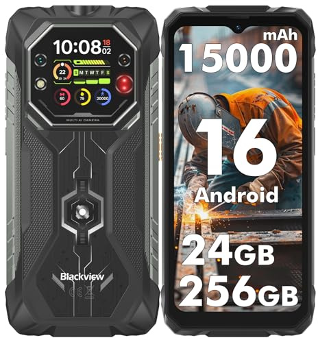Blackview Rock 1 Outdoor Handy Android 16, 24GB+256GB/2TB Outdoor Smartphone, 15000mAh Business Handy, 20MP Nachtsicht, Gemini AI, 6.56 HD+ IPS 2.01, IP69K Wasserdicht, NFC/GPS/3 Jahre Garantie