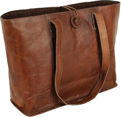 american blue Vintage Echtleder Tote Bag Handtasche Shopper Geldbörse Schultertasche für Damen Büro Laptop Tasche, braun, Large (braun)