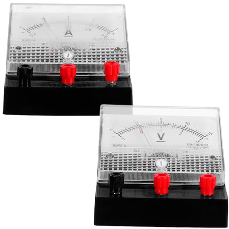 MUELODSIC Ensemble 2 Ampèremètres et Voltmètres Analogiques à Double Échelle Petit Format Plastique Robuste Testeur de Tension et Courant Continu Compteur Électrique Pédagogique pour