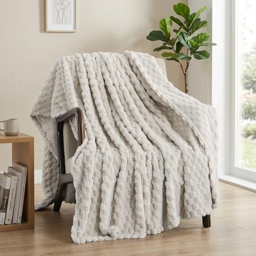 Tifschlaf Fleece Fluffy Throw Blanket - Beige Single Bed Throw for Sofa, Soft & Cosy Blanket for Couch, Cream 130x150cm