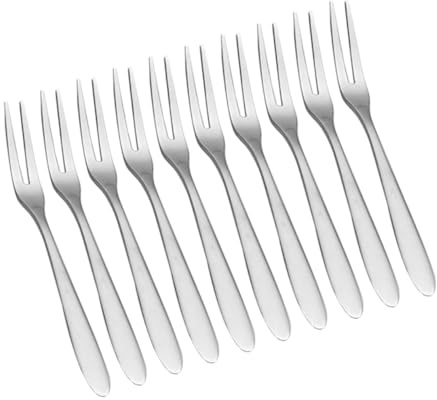 NOLITOY Tenedores de Postre de Acero Inoxidable 304, Juego de 12 Tenedores de 2 Puntas para Frutas, Aperitivos y Ensaladas, Utensilios Portátiles Ideales para Fiestas y Viajes