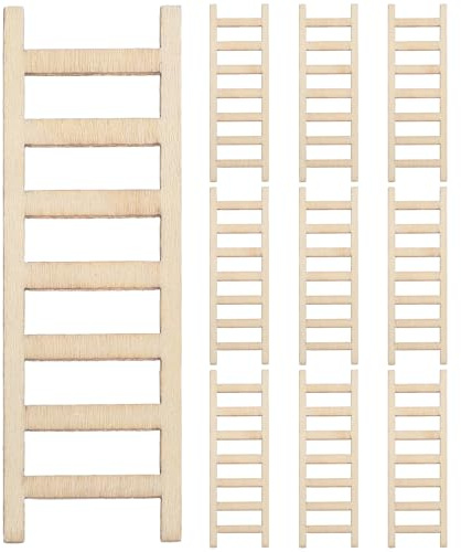 UKCOCO 10pcs Miniature Wooden Ladder Set for Dollhouse Decor Small Mini Step Ladder Accessories for DIY Dollhouse Micro Scenes and Collectible Models