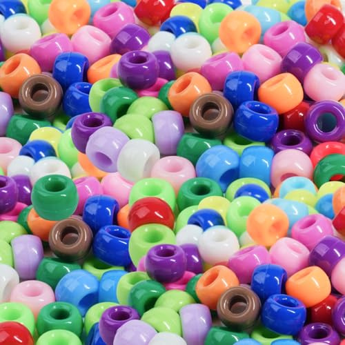 600 Stück Pony Perlen 6x9mm – Bastelperlen mit Großem Loch – Bunte Fädelperlen in Vielen Farben (zufällige Farbzusammenstellung) – Pony Beads für Schmuck, Armbänder, Kandi
