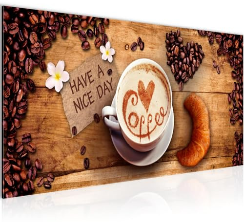 Runa Art Wandbild Küche Kaffee 1 Teilig 100 x 40 cm Modern Bild auf Vlies Leinwand Coffee Esszimmer Küchenbilder Braun 501212a