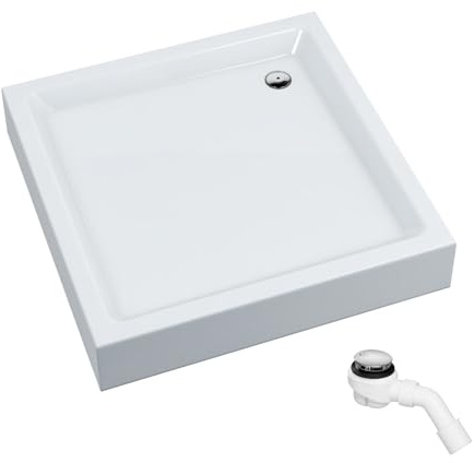 Aquabad Duschwanne NORMA, Maße 90x90cm Quadrat für Duschecke, Duschnische, 3x integrierte Standvorrichtung, Domoplex Siphon, Weißes Sanitäracryl