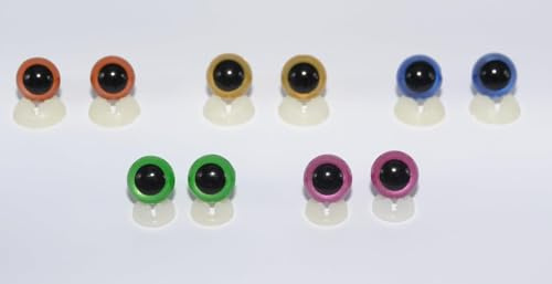 celloexpress Safety Eyes for Soft Toy or Teddy Bear Making - 8mm GLASS LIKE Mixed Pack 2 Eyes with Plastic Backs - Pack of 5 Pairs