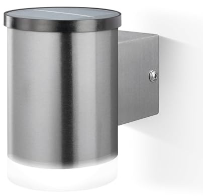 Esotec Solar Außenwandleuchte Nadja, Edelstahl Gehäuse, Akku, LED Wandleuchte, Außenleuchte, Gartenbeleuchtung, silber, H=11,5cm, IP44, außen, wetterfest, winterfest, 102592