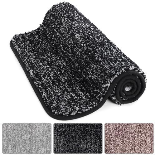 Lifewit Zerbino da Interno Super Assorbente Acqua Tappetini a Basso Profilo Lavabile in Lavatrice Tappeto d'ingresso in Gomma Antiscivolo per Porte Interne Nero, 90 x 60 cm