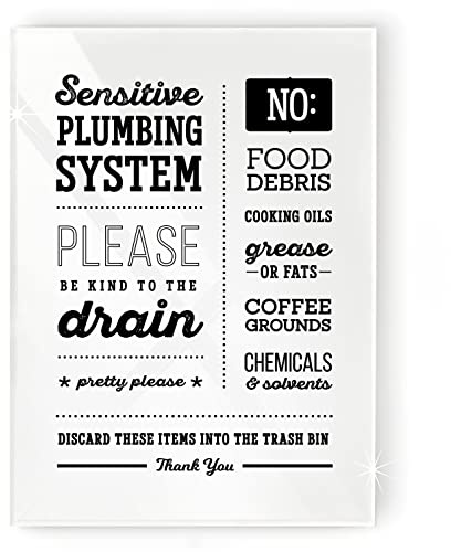 Reilly Originals 5x7 Inch Sensitive Plumbing Please Be Kind to the Drain Designer Kitchen Sign ~ Ready to Stick, Lean or Frame ~ Premium Finish, Durable