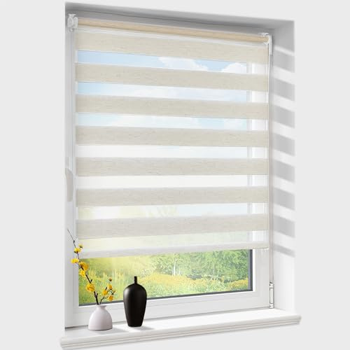 Doppelrollo klemmfix ohne Bohren, Duo Rollos für Fenster & Tür mit Bohren, Version 2026 Natur B80 x H150cm (Stoffbreite 80 cm), Fensterrollo lichtdurchlässig & verdunkelnd, Klemmrollo Sonnenschutz