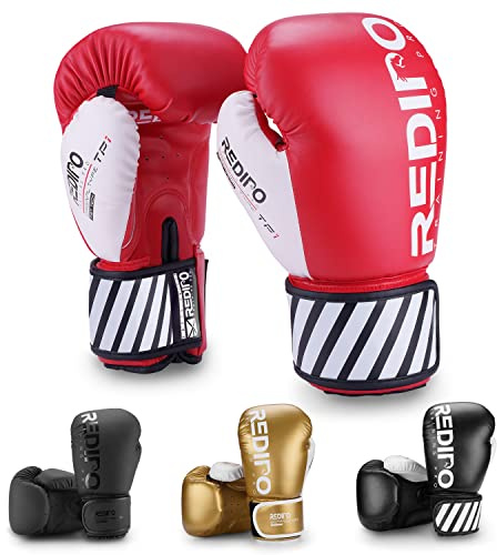 Redipo Boxing Gloves for Men & Women, Premium Leather Sparring Heavy Bag Training Gloves, Pro Punching Bag Gloves for Muay Thai, Kickboxing, MMA (Red, 10OZ)