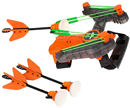 Sunflex® Pocket Fling | Schleuder 2.0 für Indoor & Outdoor |Handgelenk-Bogen mit Pfeilhalterung | Pfeile mit Echtgummisaugnapf | Spielzeug für Kinder