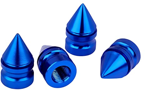 TOYMIS 4 pezzi tappi Pneumatici Auto, Cappucci per Steli Delle Valvole in Lega di Alluminio Tappi Valvole Pneumatici Auto a Prova di Aria Tappi Ruote per Auto Camion Motocicli Biciclette(Blu)