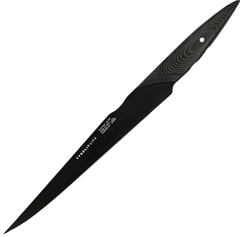 Tyrolit LIFE Filet Cut, Darkline Filetiermesser mit 23 cm Klingenlänge- extrem scharfes Küchenmesser mit patentiertem Micarta-Griff und Antihaftbeschichtung für höchste Schnittqualität- Made in Tirol