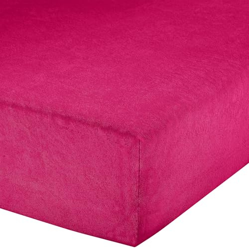 Erwin Müller Spannbettlaken, Spannbetttuch Erding Frottee-Stretch pink Größe 140x200 cm - 160x200 cm - hautsympathisch, kuschelig, bügelfrei, Rundumgummi