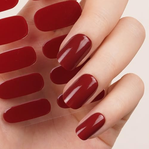 DANNI & TONI Halb ausgehärtete Gel Nagelfolien (Sultry Cinders) Burgund Scharlachrot Einfarbig Gel Nagel Aufkleber, Frauentagsgeschenke Nagelfolie Nageldesign Wraps 28 Aufkleber