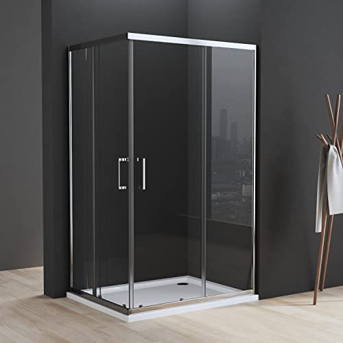 Duschkabine 100x80cm Eckeinstieg Duschkabine mit Schiebetüren 6mm ESG Glas Duschabtrennung Dusche Duschwand Höhe 185cm, LINKS & RECHTS MONTIERBAR