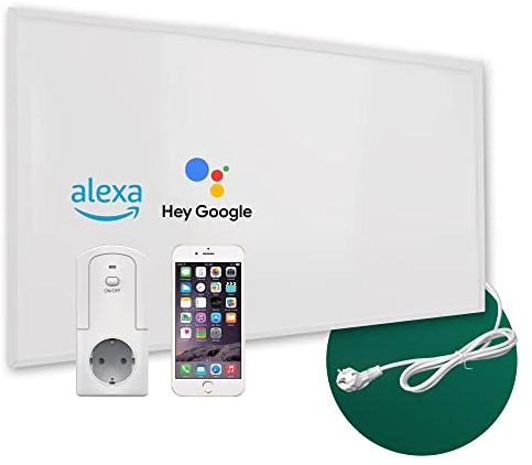 Ecowelle - Riscaldamento a infrarossi Classico Bianco 1200 Watt + 10 anni di garanzia + Prodotto in Germania + Doppia protezione contro il surriscaldamento incluso termostato
