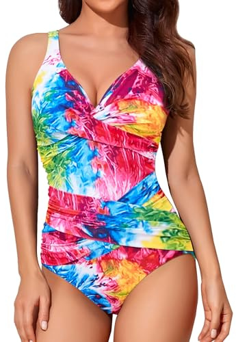 Smismivo Traje de Baño de Una Pieza para Mujer Halter Push Up Bañadores Mujer Natacion Vintage Retro Slim Elegante Bañador Control del Vientre Bañador Verde Oliva