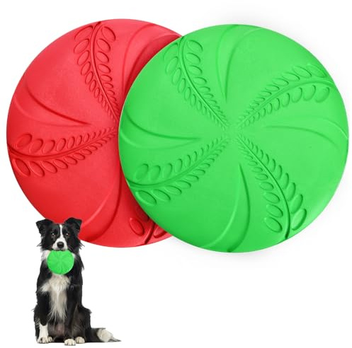 Nobleza Frisbee para Perros - 2 Unidades de Disco Volador Interactivo para Ejercitar Deportes al Aire Libre, Rojo & Verde