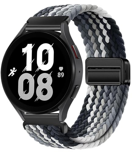 XMUXI 20 mm nylonarmband, kompatibelt med Samsumg Galaxy 7/6/5/4 40/44 mm/FE/Galaxy 6 Classic/5 Pro/4 Classic, magnetiskt klockarmband för sportklocka, för damer och herrar, elastiskt och flätat