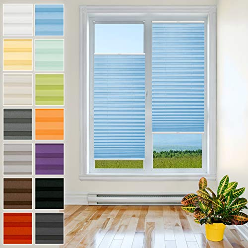 Plisart Premium Plissee Klemmfix Ohne Bohren, Lichtblau 35x110cm, Sonnenschutz, Lichtdurchlässig, Easyfix Rollo Plissees für Fenster, Faltrollo, Jalousie zum Klemmen, Plisseerollo