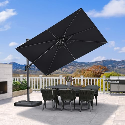 PURPLE LEAF Parasol Déporté 3 x 2 m Gris Inclinable avec Pied de Croix | Inclinaison bidirectionnelle, Surface d'ombre agrandie, Rotation à 360°, 5 niveaux d’inclinaison, Parasol de jardin extérieur