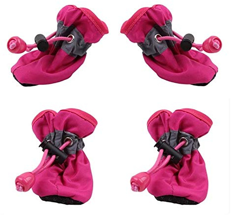 Hundeschuhe,Dog Boots 4 stücke wasserdichte Haustier Hund Schuhe rutschfeste Regen Schnee Stiefel dick warm für kleine Katzen Hunde welpen Hund socken Booties (Color : Rose red, Size : L)