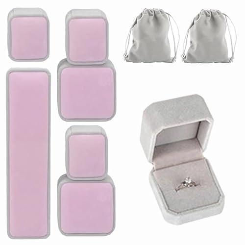 Eabdice 6 Piezas Caja Anillo Compromiso, con Dos Bolsillos de Almacenamiento, Anillo de Joyería de Boda Estuche de Regalo, Aplicar para Bodas,Cumpleaños y Navidad