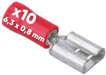 Kalitec 10x Flachsteckhülsen Rot 6,3x0,8 - Kabelverbinder 0,5-1,5mm²