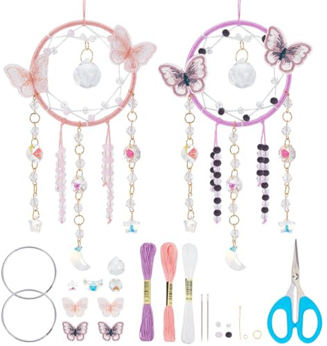 INFUNLY 2 Sets Schmetterlings-Traumfänger Im Boho-Stil, Kleines Kristall-Set Für Anfänger, Mond, Stern, Basteln Sie Ihr Eigenes Set Mit Anleitung Für Schlafzimmer, Wandbehang
