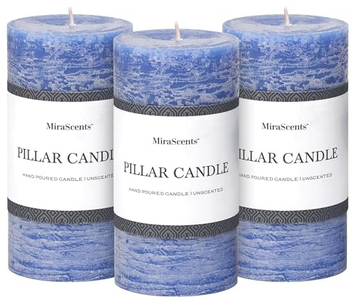 3x6 Inch Blue Pillar Candles Set of 3 - Hand-Poured Unscented Candles, Long Clean Burning, Large Big Candle, Smokeless Dripless Candle for Dinner Table, Wedding, Home, Bathroom, Rustic Decor