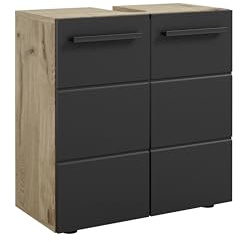 VISTA Waschbeckenunterschrank Badschrank Badezimmer Viking Oak Schwarz