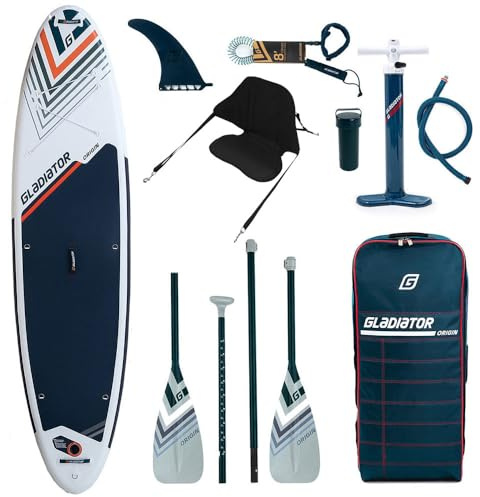 Campsup SUP Gladiator Origin 10'6 Combo Aufblasbares Stand Up Paddle Board | Komplette Packung Surfboard für Einsteiger & Fortgeschrittene mit Kayak Sitz und Doppelpaddel