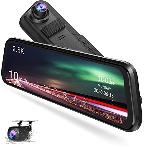 2.5K Dashcam Voiture Avant et Arrière Rétroviseur 10 Dash cam Voiture Avant et Arrière Double écran Tactile IPS, 1080P Backup Camera, Vision Nocturne WDR, G-Sensor, Monitor Stationnement