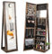 GOPLUS Armoire à Bijoux avec Miroir sur Pied, 2 en 1 Armoire à Bijoux Verrouillable pour Bagues/Bracelets/Boucle d'Oreilles/Colliers, Organisateur de Bijoux pour Chambre/Salon (Marron)
