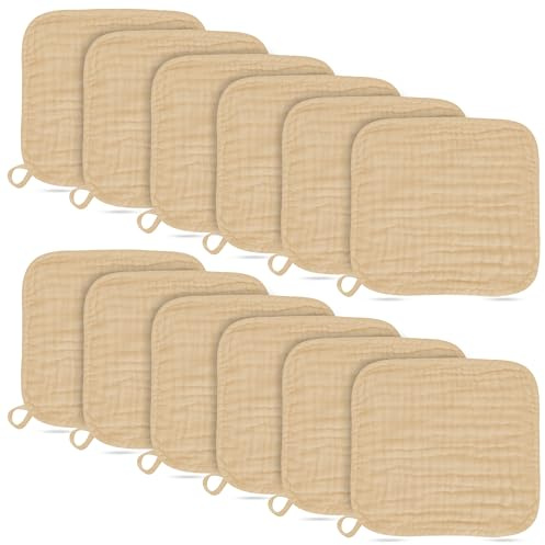Baby tvättlappar – 100 % bomull muslin mjuk baby bad tvättdukar och absorberande babyservetter för nyfödda barn, flickor och pojkar – 12-pack, 30 x 30 cm – brun