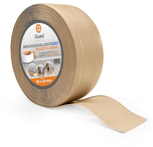 Quest Plinthe Souple - 70 mm x 20 mm - Plinthe en PVC de finition, Baguette de finition - Pour murs, sols – PVC, flexible, imperméable, décorative (Couleur sable, 5m)