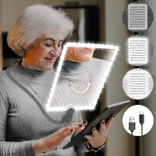 NZQXJXZ 5X Lupe mit Licht, Wiederaufladbare Leselupe mit Licht für Senioren Groß, Hands-Free Lupe mit Flexiblem Schwanenhals, 25,7x18,7cm Ultra Clear Lens, Perfekt zum Lesen, Reparieren, Nähen