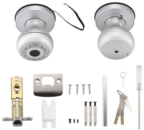 Blmirror Fingerprint Door Lock-Smart Door Handle, Keyless Door Handle with Password Keypad for Bedroom Smart Door Lock Silver