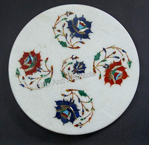 Gifts And Artefacts Marble Chakla I Roti Maker I Stone Inlay Platter I Pizza Maker I Gemstones Tortilla Maker I Chopping Board I Floral Art Platter