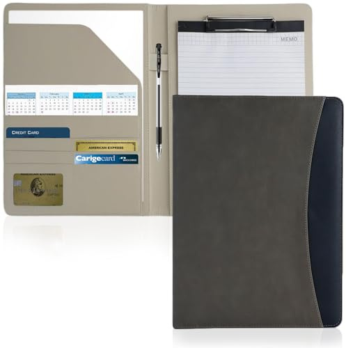 Klemmbrett A4 mit Deckel - Klemmmappe Clipboard Mappe Schreibmappe Multifunktionale Konferenzmappe A4 aus Leder - Wasserdicht mit Stiftablage, Kartenfächern und Notizblock