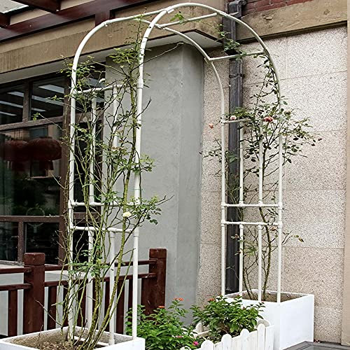 Arco de hierro forjado para jardín para plantas trepadoras, marco de soporte de vid de rosas, decoración de jardín al aire libre para césped, patio, terraza, blanco (150 cm y 180 cm)