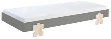 möbelando Stapelbett >Moldulo< Einzelbett/Stapelbett 90 x 200 cm Liegefläche, grau lackiert, Fuß Puzzle-Optik Kiefer Natur lackiert, Stellfläche ca.: B: 203,6 x H: 27,5 x T: 93,8 cm